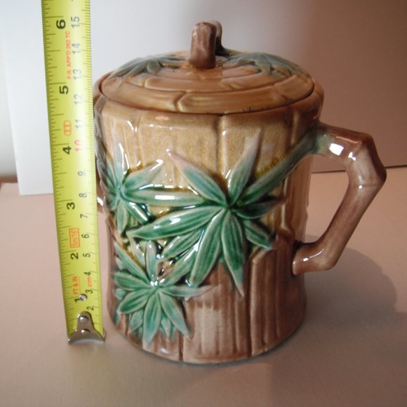 Etruscan Majolica Bamboo Sugar Bowl with Lid E 9 - Picture 8 of 12